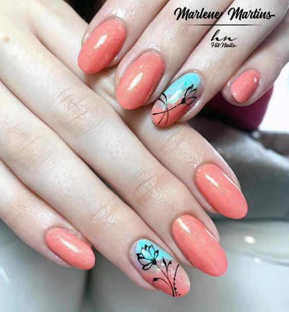 Girl With Darling Salmon Nail Design