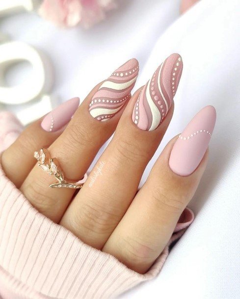 Girl With Darling Short Pink And White Nail Design