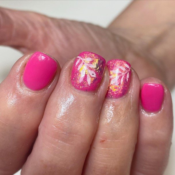 Girl With Darling Short Pink Nail Design