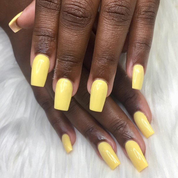 Girl With Darling Short Yellow Nail Design