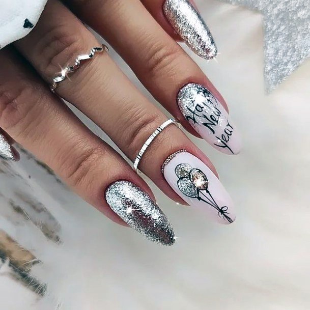 Girl With Darling Silver Dress Nail Design