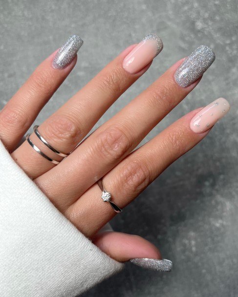 Girl With Darling Silver French Tip Nail Design