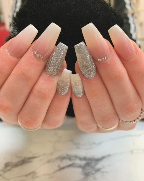 Girl With Darling Silver Ombre Nail Design