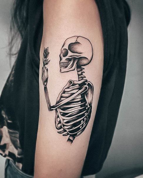 Girl With Darling Skeleton Tattoo Design