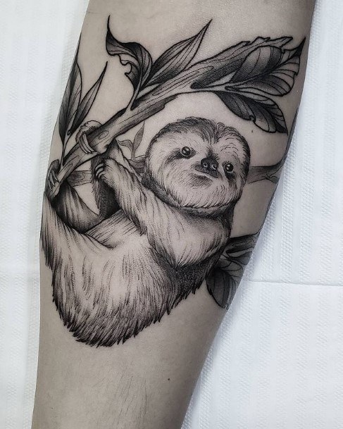Girl With Darling Sloth Tattoo Design