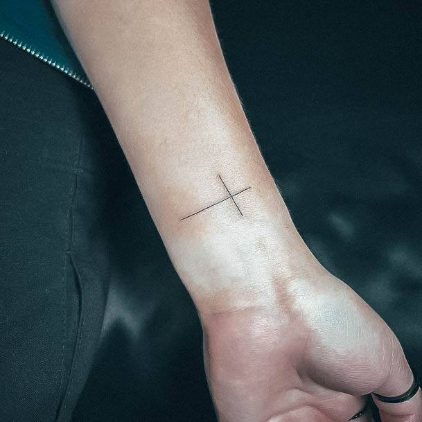 Girl With Darling Small Cross Tattoo Design