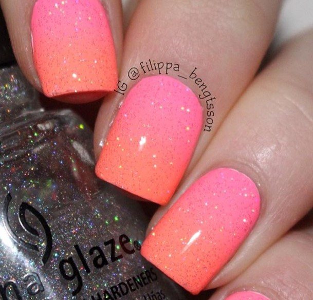 Girl With Darling Square Ombre Nail Design
