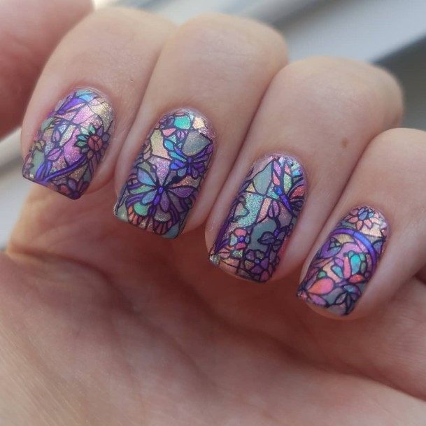 Girl With Darling Stained Glass Nail Design