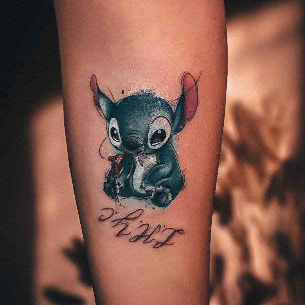 Girl With Darling Stitch Tattoo Design