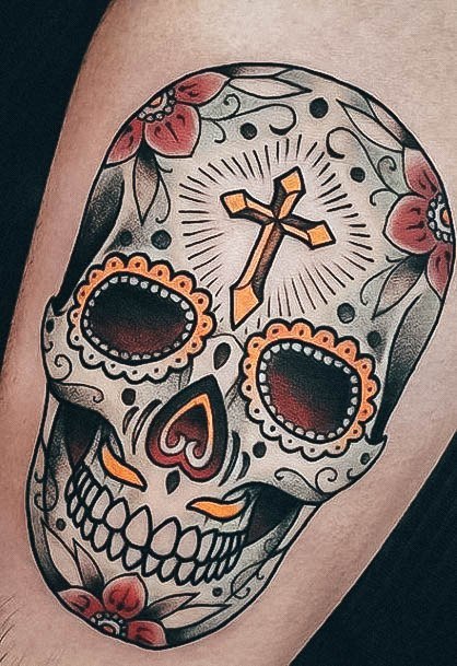 Girl With Darling Sugar Skull Tattoo Design