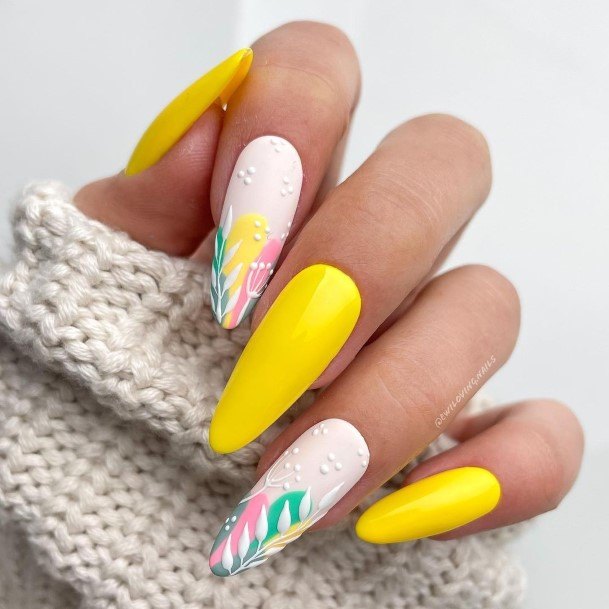 Girl With Darling Summer Matte Nail Design