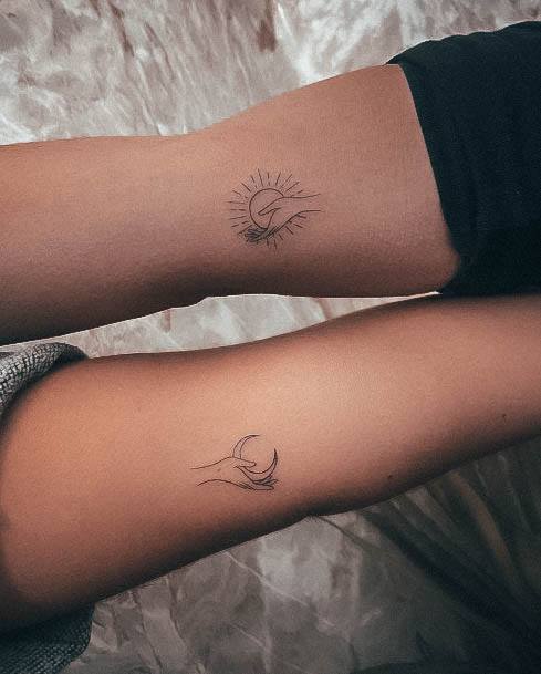 Girl With Darling Sun And Moon Tattoo Design