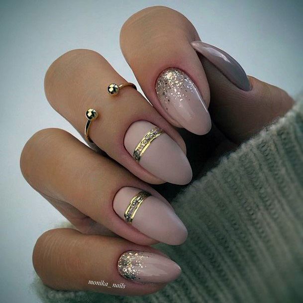 Girl With Darling Tan Beige Dress Nail Design