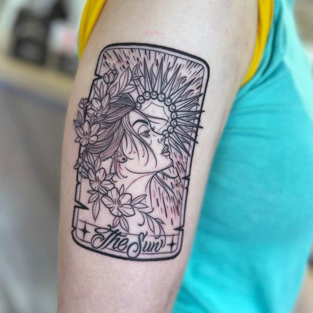 Girl With Darling Tarot Card Tattoo Design