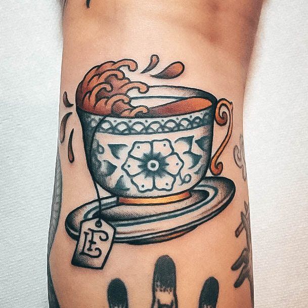 Girl With Darling Tea Cup Tattoo Design