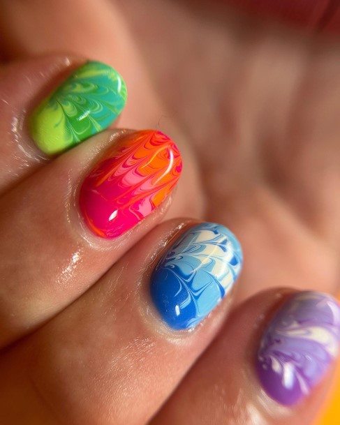 Girl With Darling Tie Dye Nail Design