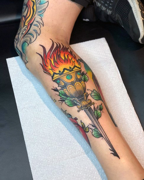 Girl With Darling Torch Tattoo Design