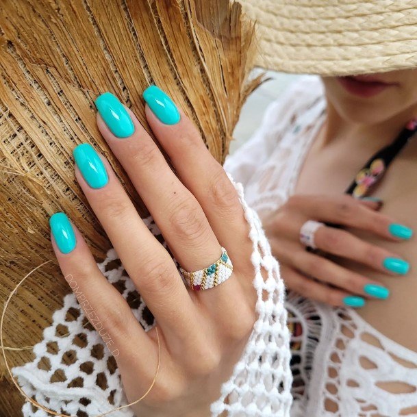 Girl With Darling Turquoise Ombre Nail Design