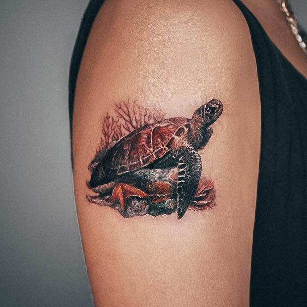 Girl With Darling Turtle Tattoo Design