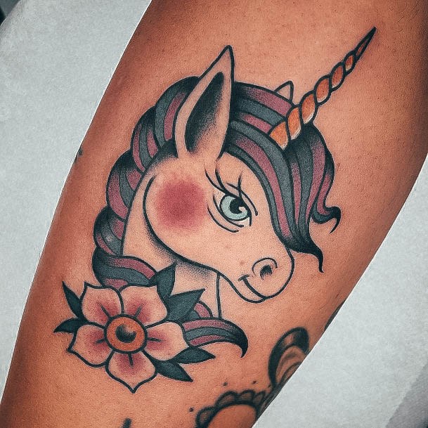 Girl With Darling Unicorn Tattoo Design