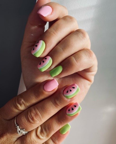 Girl With Darling Watermelon Nail Design