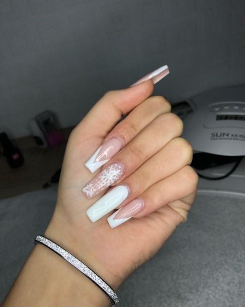 Girl With Darling White And Nude Nail Design