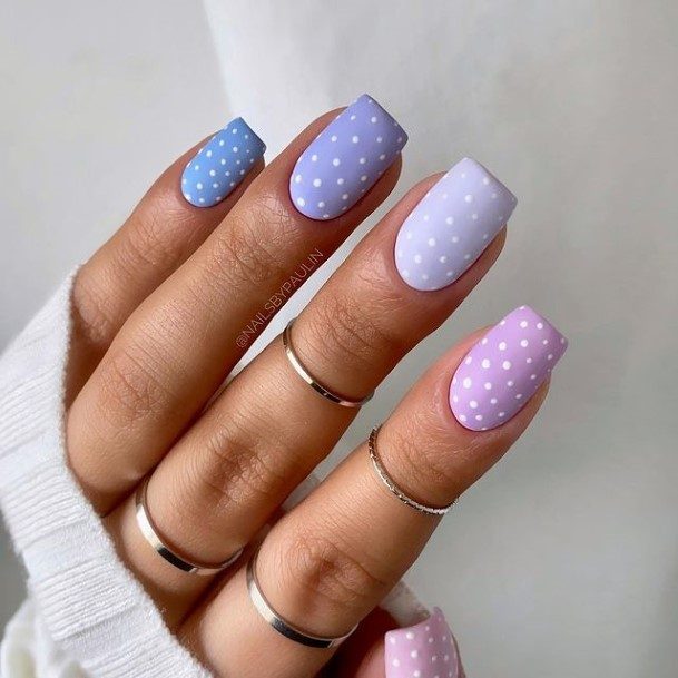 Girl With Darling White And Purple Nail Design