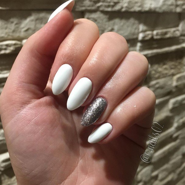 Girl With Darling White And Silver Nail Design