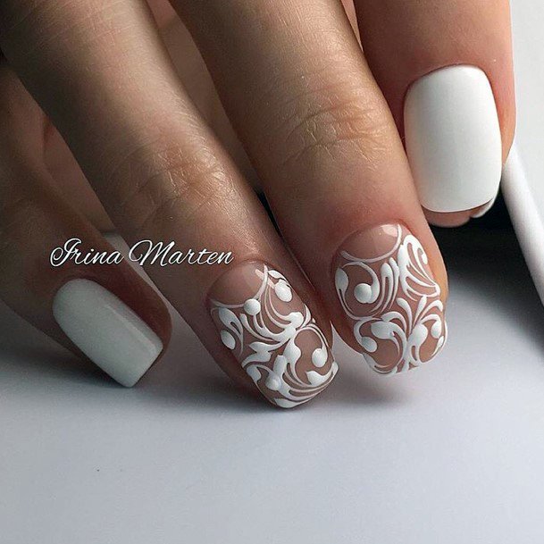 Girl With Darling White Prom Nail Design