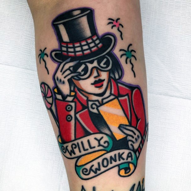 Girl With Darling Willy Wonka Tattoo Design