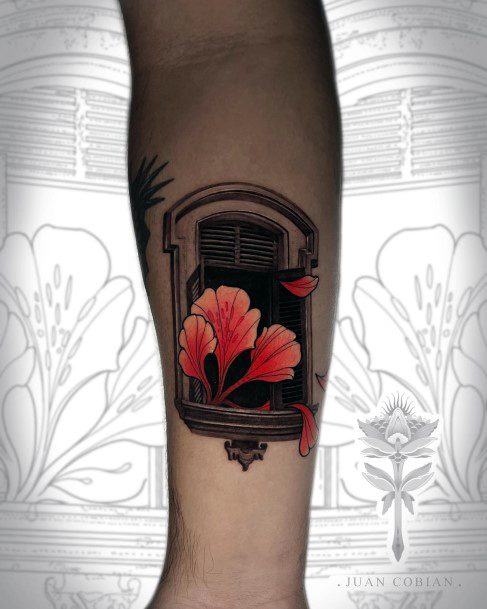 Girl With Darling Window Tattoo Design