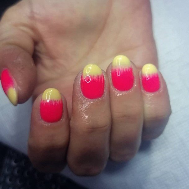 Girl With Darling Yellow And Pink Nail Design