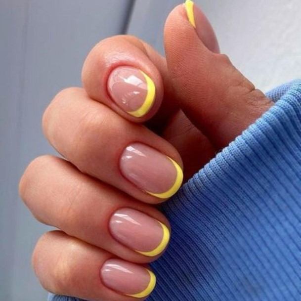 Girl With Darling Yellow French Tip Nail Design