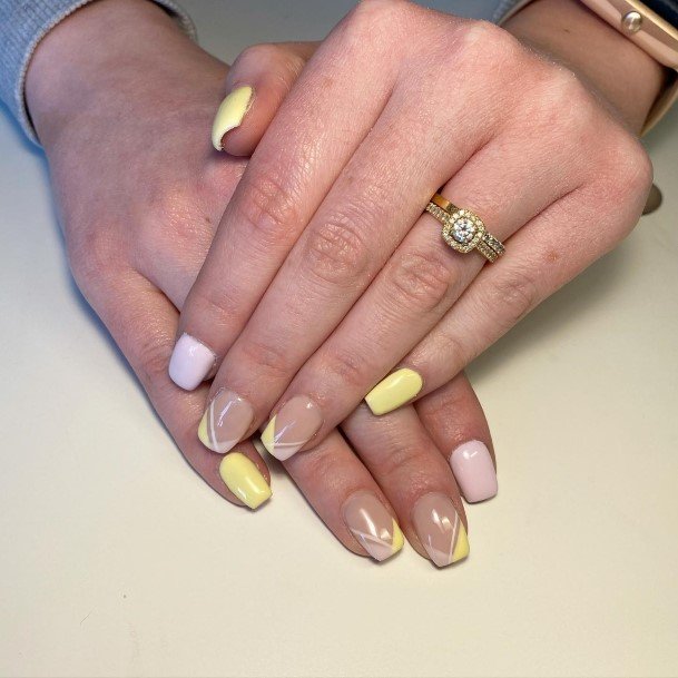 Girl With Darling Yellow Square Nail Design