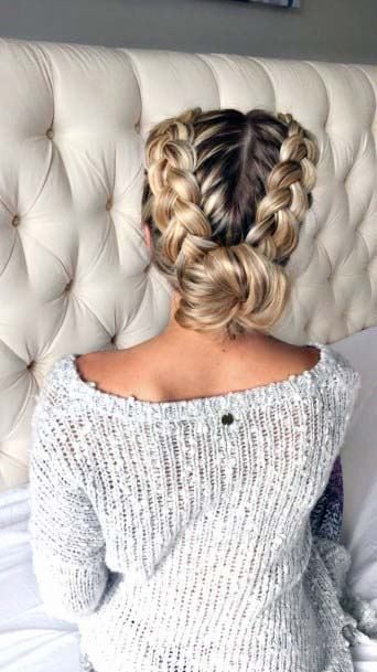 Girl With Double Dutch Braids Blonde Hair Low Bun Pretty Style