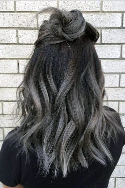 Girl With Dramatic Ombre Hair Coloring Black To Grey Ends