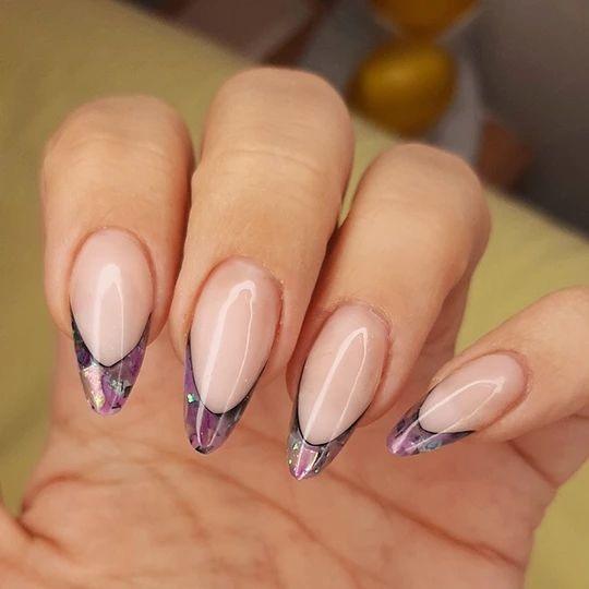 Girl With Feminine Almond French Nail