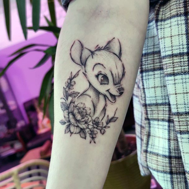 Girl With Feminine Bambi Tattoo