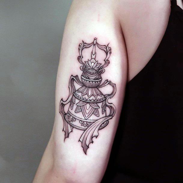 Girl With Feminine Bell Tattoo