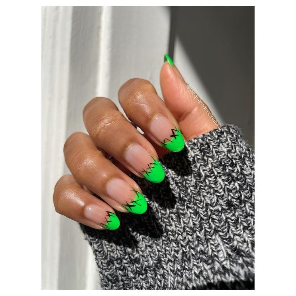 Girl With Feminine Black And Green Nail