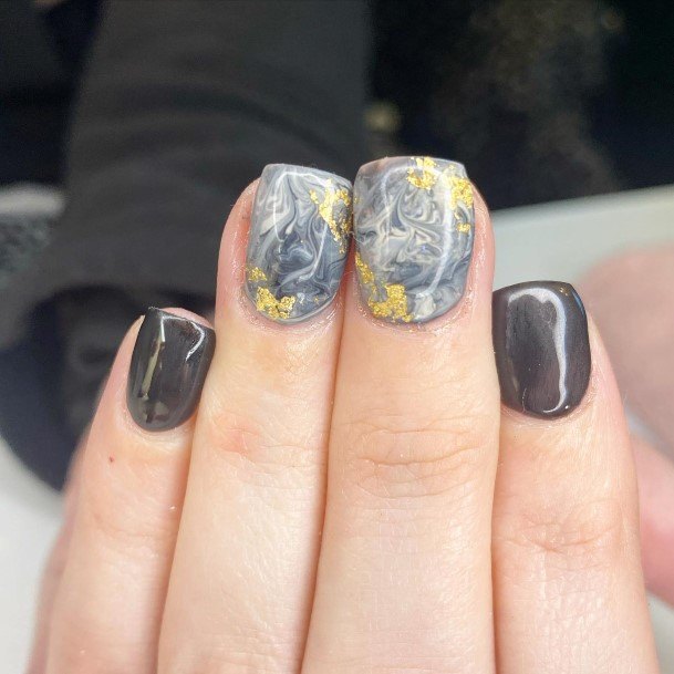 Girl With Feminine Black And White Marble Nail