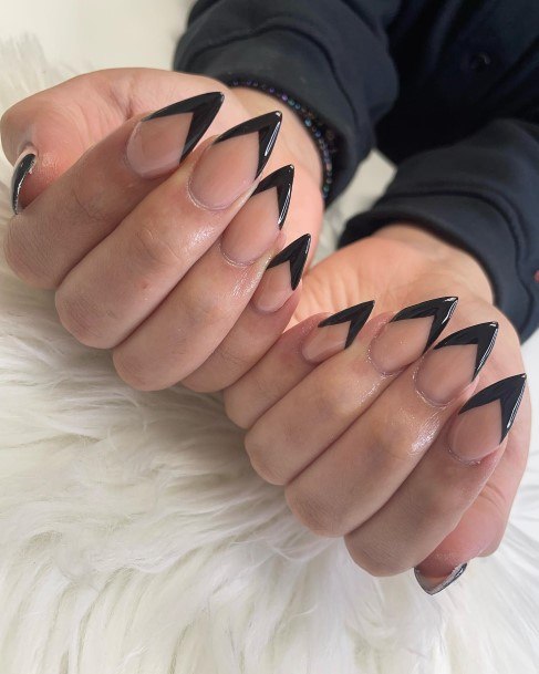 Girl With Feminine Black French Tip Nail