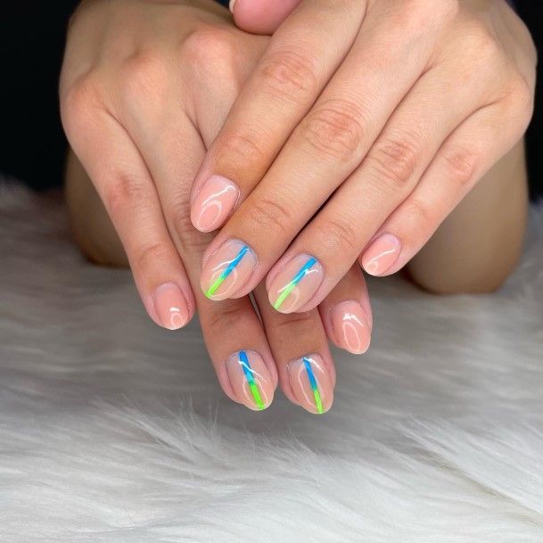 Girl With Feminine Blue And Green Nail