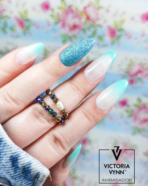 Girl With Feminine Blue Ombre Nail