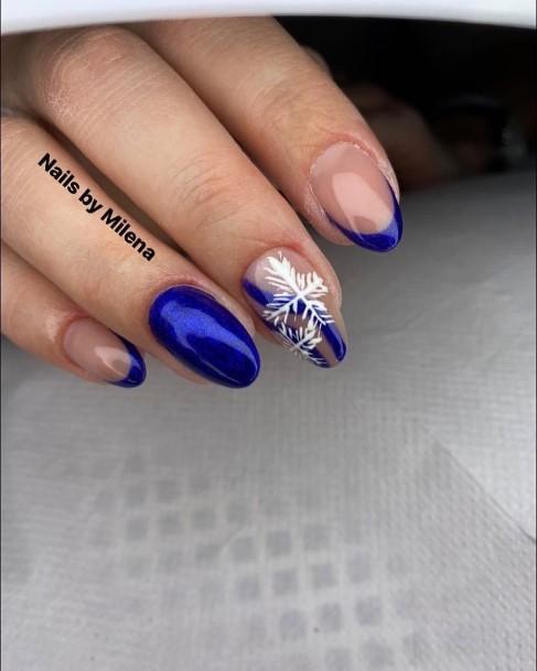 Girl With Feminine Blue Winter Nail