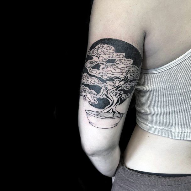 Girl With Feminine Bonsai Tattoo