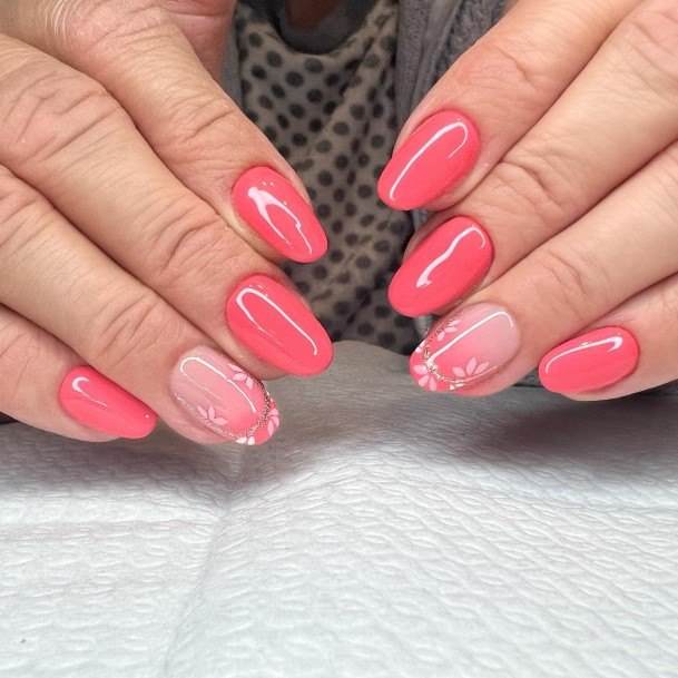 Girl With Feminine Bright Coral Nail