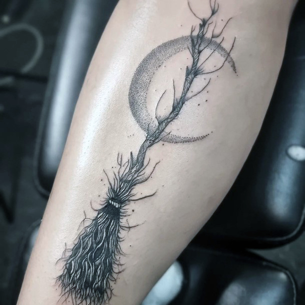 Girl With Feminine Broomstick Tattoo