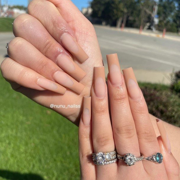 Girl With Feminine Brown French Tip Nail