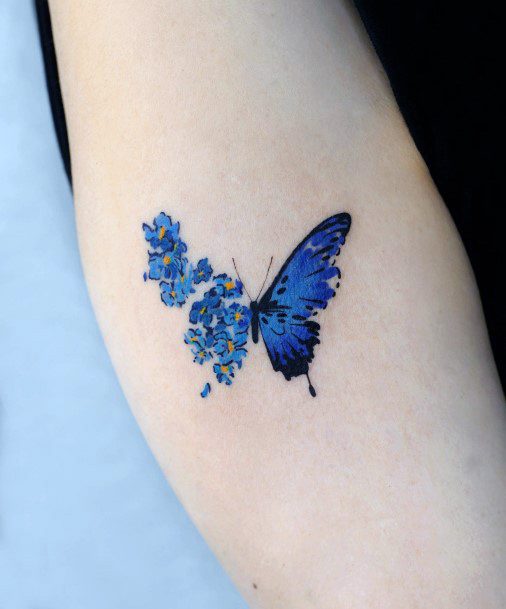 Girl With Feminine Butterfly Flower Tattoo